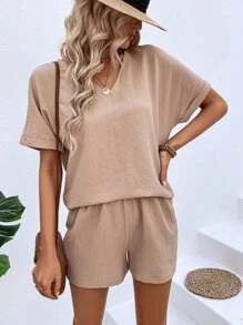 SHEIN LUNE 蝙蝠袖襯衫和短褲