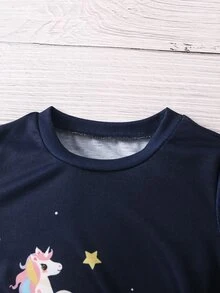 Toddler Girls 1pc Rainbow & Unicorn Print Tee - Navy Blue - View 3