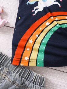 Toddler Girls 1pc Rainbow & Unicorn Print Tee - Navy Blue - View 4