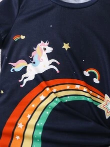 Toddler Girls 1pc Rainbow & Unicorn Print Tee - Navy Blue - View 6