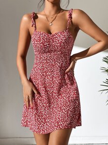 SHEIN PETITE 小碎花肩上打結吊帶洋裝