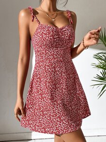 SHEIN PETITE 小碎花肩上打結吊帶洋裝