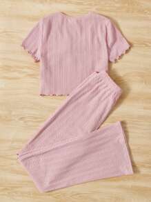 SHEIN Bộ hai mảnh Gái Nơ Bướm Xù nhỏ Xù màu trơn Dễ thương - Màu Hồng baby - Xem 2