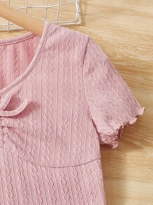 SHEIN Bộ hai mảnh Gái Nơ Bướm Xù nhỏ Xù màu trơn Dễ thương - Màu Hồng baby - Xem 3