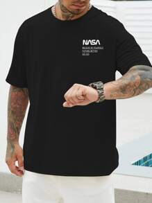 Manfinity Homme 男士標語圖案T恤 - 黑色 - 查看 3