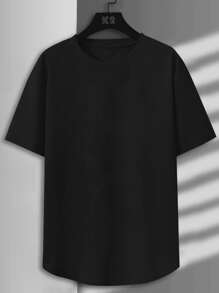 Manfinity Homme Men Plus Slogan Graphic Curved Hem Tee - Black - View 2