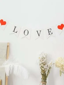 1pc Heart & Letter Graphic Decorative Pull Flag - Multicolor - View 1