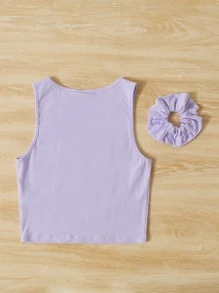 SHEIN Tank Tops & Camis Bé Gái Gân đan màu trơn Giải trí - Màu Lilac Tím - Xem 2