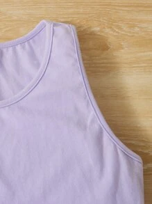 SHEIN Tank Tops & Camis Bé Gái Gân đan màu trơn Giải trí - Màu Lilac Tím - Xem 3