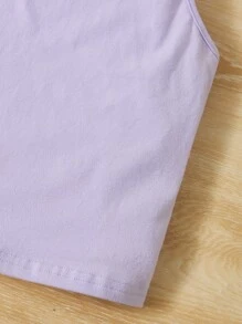 SHEIN Tank Tops & Camis Bé Gái Gân đan màu trơn Giải trí - Màu Lilac Tím - Xem 5