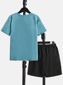 SHEIN Boys Letter Graphic Colourblock Tee & Shorts - Multicolor - View 2