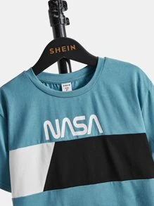 SHEIN Boys Letter Graphic Colourblock Tee & Shorts - Multicolor - View 3
