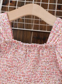 Đầm Gái Xù phân lớp Dải chun Họa tiết hoa Boho - Hồng - Xem 3