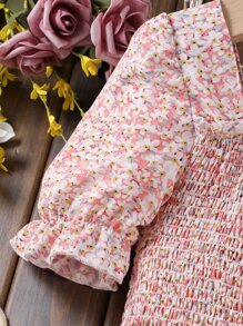 Đầm Gái Xù phân lớp Dải chun Họa tiết hoa Boho - Hồng - Xem 5