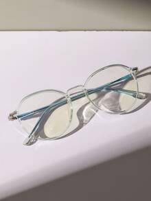 Round Frame Women's Fashionable Design Glasses - Blue - View 1