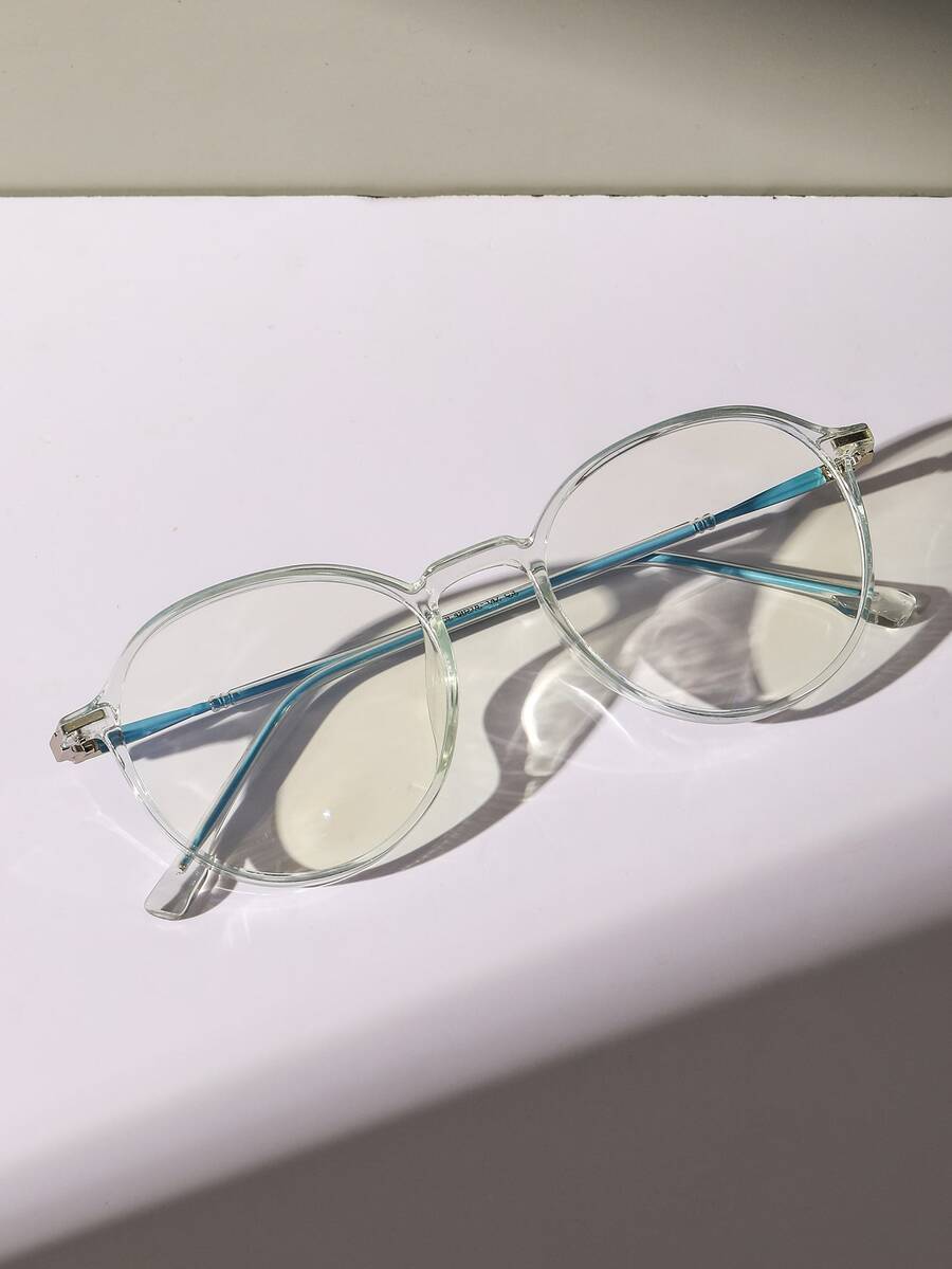 Round Frame Women's Fashionable Design Glasses - Blue - View 1