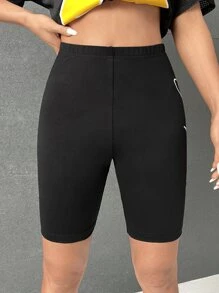 SHEIN EZwear Letter Graphic Biker Shorts - Black - View 2
