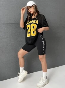 SHEIN EZwear Letter Graphic Biker Shorts - Black - View 3