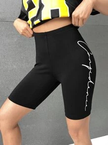 SHEIN EZwear Letter Graphic Biker Shorts - Black - View 4
