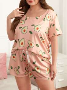 Conjunto de pijama con estampado de aguacate - Rosa coral - Ver 4