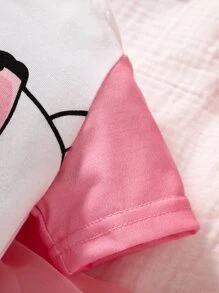 SHEIN Baby Girl Cartoon Graphic Romper & Accessory Headband - White - View 5