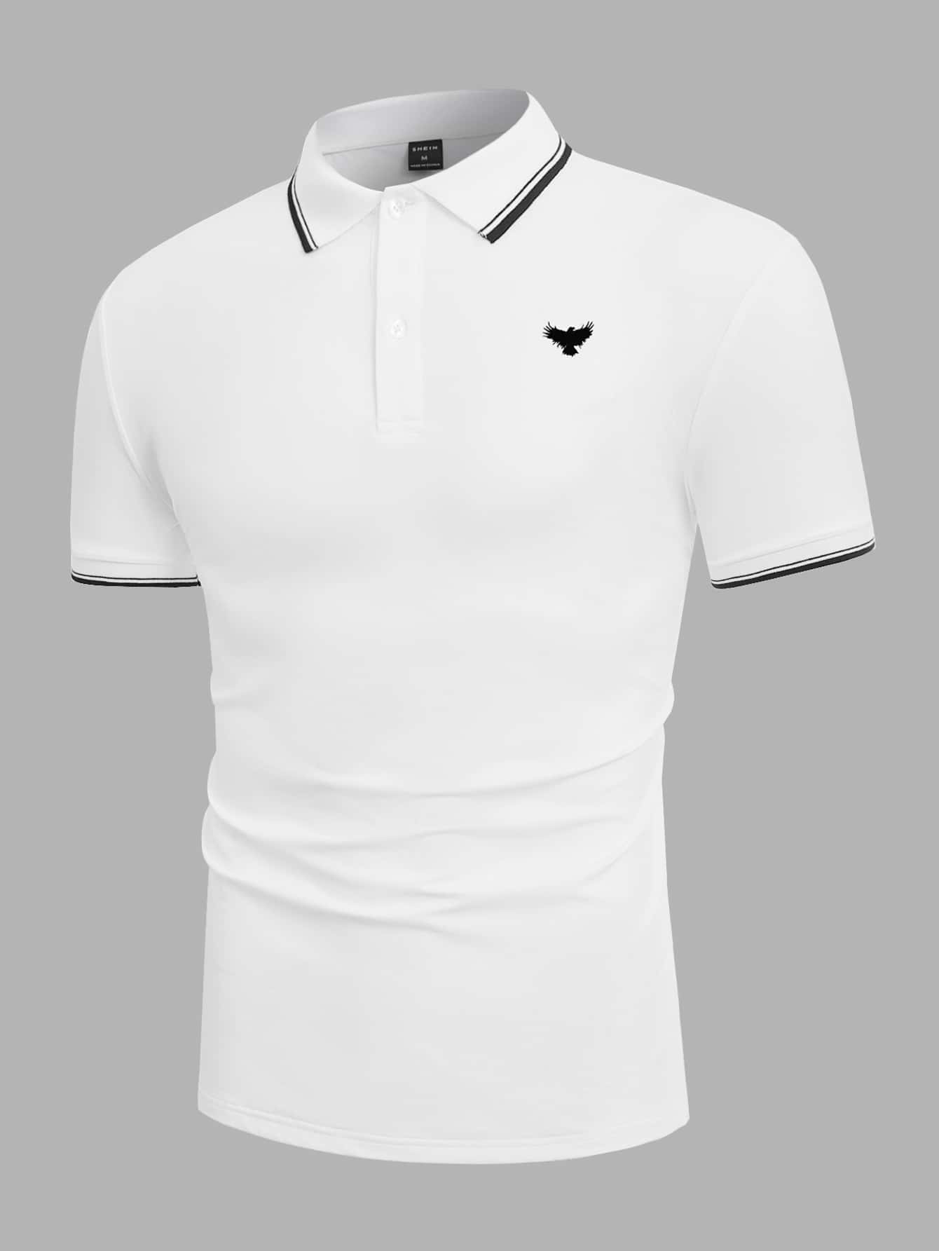Manfinity Men Eagle Print Contrast Trim Polo Shirt