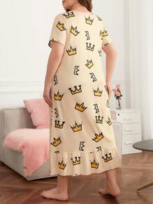 Đầm mặc nhà Kích Thước Lớn Viên lá sen Hoạt hình Dễ thương - Màu be - Xem 2