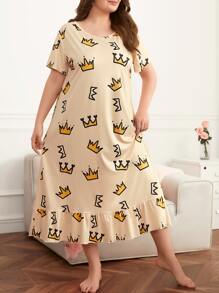 Đầm mặc nhà Kích Thước Lớn Viên lá sen Hoạt hình Dễ thương - Màu be - Xem 3