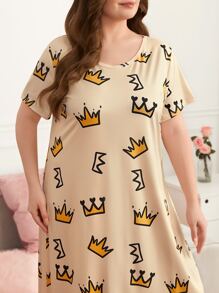 Đầm mặc nhà Kích Thước Lớn Viên lá sen Hoạt hình Dễ thương - Màu be - Xem 4