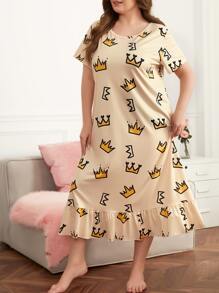 Đầm mặc nhà Kích Thước Lớn Viên lá sen Hoạt hình Dễ thương - Màu be - Xem 5