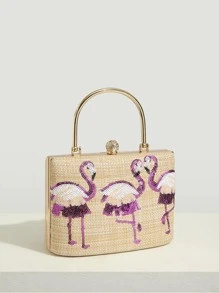 Mini Sequin & Rhinestone Decor Flamingo Embroidered Box Bag - Multicolor - View 7