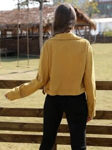 RELISH NOLESS Solid Lapel Neck Faux Suede Jacket - Yellow - View 2