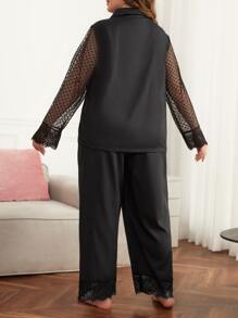 Bộ Giản Dị Kích Thước Lớn Tương phản ren Tương phản Mesh Nút phía trước Tim Thanh lịch - màu đen - Xem 2