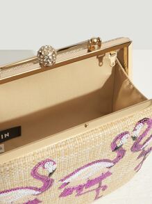 Mini Sequin & Rhinestone Decor Flamingo Embroidered Box Bag - Multicolor - View 9