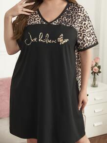 Plus Leopard & Letter Graphic Nightdress - Multicolor - View 4