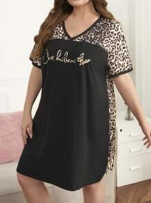 Plus Leopard & Letter Graphic Nightdress - Multicolor - View 3
