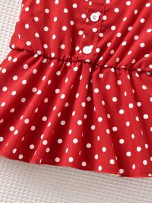 SHEIN Girls Polka Dot Ruffle Straps Peplum Blouse - Red - View 5