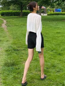 DAZY Jersey crop unicolor de hombros caídos - Blanco - Ver 2