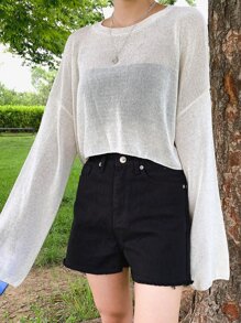 DAZY Jersey crop unicolor de hombros caídos - Blanco - Ver 5