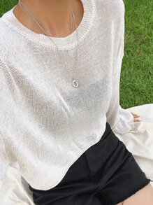 DAZY Jersey crop unicolor de hombros caídos - Blanco - Ver 8