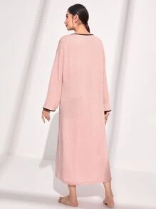 SHEIN Unity Contrast Binding Button Front Nightdress - Baby Pink - View 3