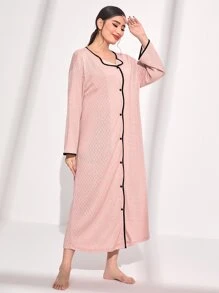 SHEIN Unity Contrast Binding Button Front Nightdress - Baby Pink - View 1