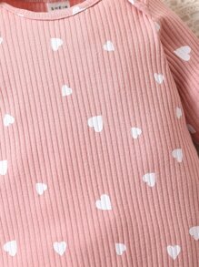 SHEIN Baby Heart Print Jumpsuit & Accessory Headband - Baby Pink - View 4