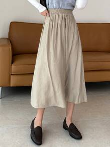 DAZY 彈性腰帶隱藏口袋半身裙 - 卡其色 - 查看 3