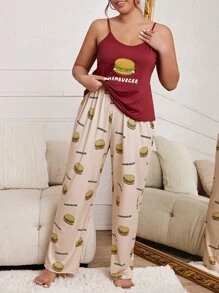 Plus Hamburger & Letter Graphic PJ Set - Multicolor - View 4
