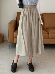 DAZY 彈性腰帶隱藏口袋半身裙 - 卡其色 - 查看 5