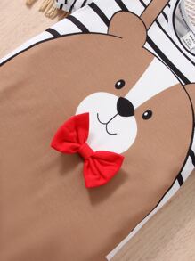 Baby Boy Striped & Bear Print Bow Front 2 In 1 Jumpsuit With Accessory Headband - Multicolor - View 4