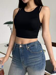 DAZY Solid Crop Tank Top - Black - View 7