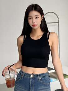DAZY Solid Crop Tank Top - Black - View 8