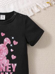 Baby Rabbit & Letter Graphic Tee - Black - View 3